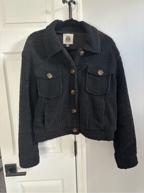 Ashley By 26 International Black Teddy Button-Front Jacket